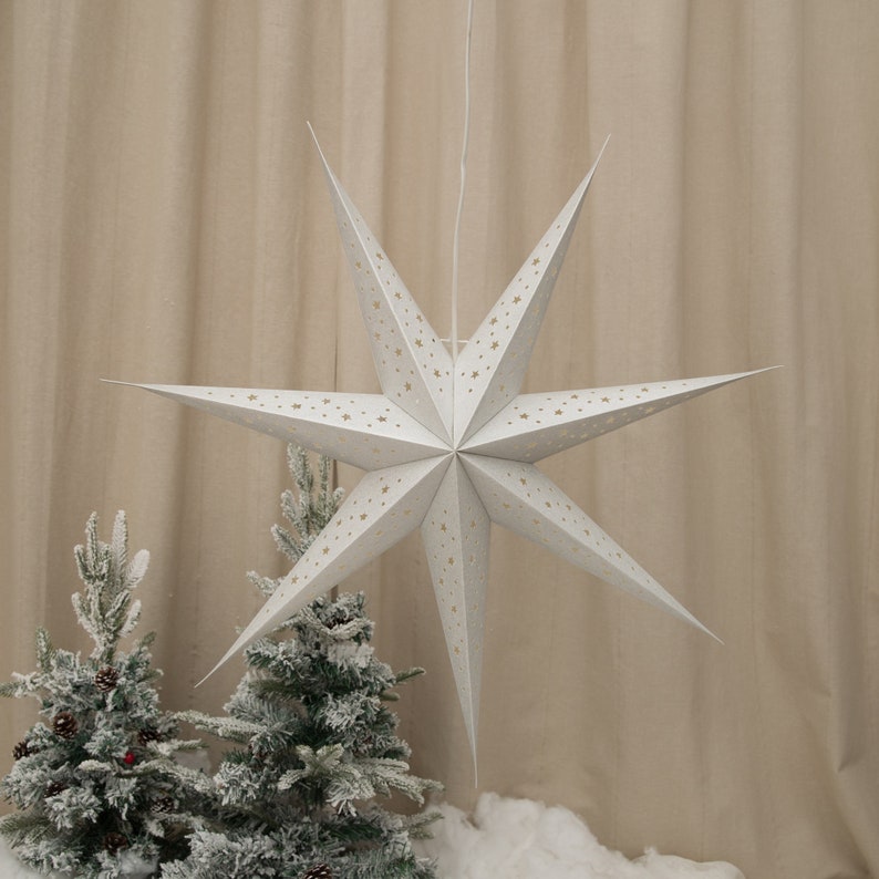 Larger Paper Star Lanterns , Gold& Silver Hanging Star Lights , Wedding Decor ,Power Cord Not Included image 4