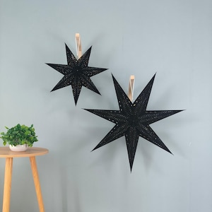 Lanterne étoilée en papier floqué noir à 7 branches - Décor luxueux de 29 pouces