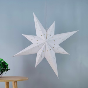 Lanterne di carta bianca a forma di stella di Betlemme, luci a forma di stella sospese da 29 pollici, paralume a forma di stella bianca, decorazioni natalizie