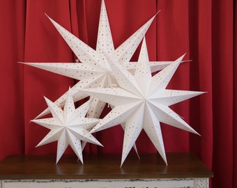 9-Pointed Paper Star Lanterns,White Hanging Star Lampshade, Party &Wedding Decor Lanterns