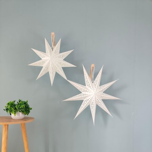 White Paper Star Lanterns LamQvrid, 17 & 24 Inch Hanging Star Lamps