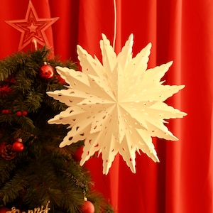 Lanternes flocon de neige en papier de 14 pouces, abat-jour étoile suspendu blanc pour décoration de Festival, cordon d'alimentation non inclus image 2