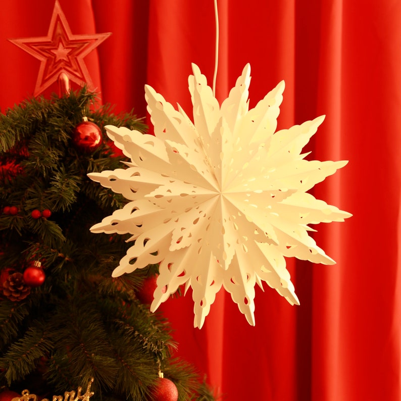 Lanternes flocon de neige en papier de 14 pouces, abat-jour étoile suspendu blanc pour décoration de Festival, cordon d'alimentation non inclus image 2