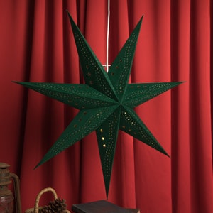 Green Flocked Star Lantern, 7-pointed Hanging Star Lights ,Christmas Decor