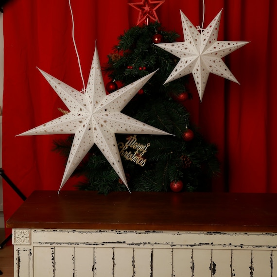 Lanternes étoiles en papier style babysbreath, lumières étoiles suspendues, lampe  étoile blanche à 7 branches, étoile de Noël, décoration de fête -   France