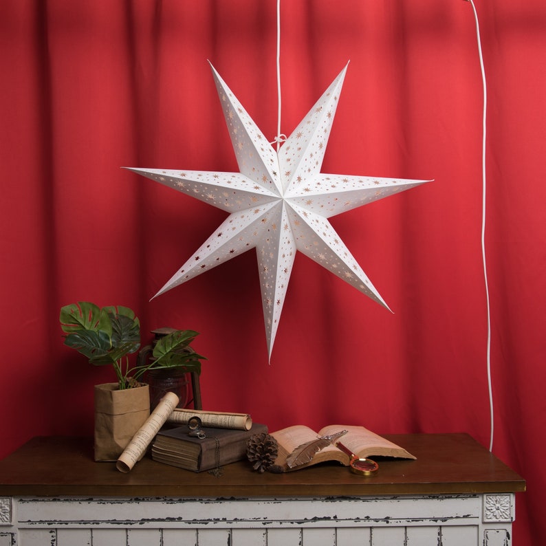 Origami Paper Star Lantern Hanging Star Light White&Gold Etsy