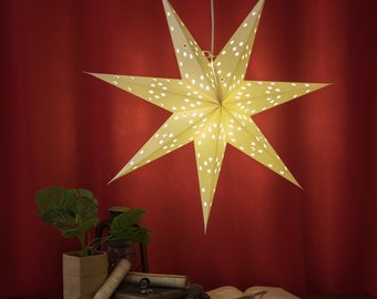 7-pointed Paper Star Lanterns , White Hanging Star Lights , Lucky Star Lamp, Christmas Decor