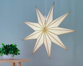 Golden Edge Paper Star Lanterns, 9-pointed Hanging Star Lampshade , 23" Star Pendant Light