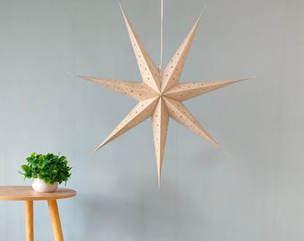 HOUISM Lanterne Di Carta A Stella Di Natale Con Luci LED - 3 Pezzi, Bianche, Ritagli A Pizzo, 1,5m Di Luci