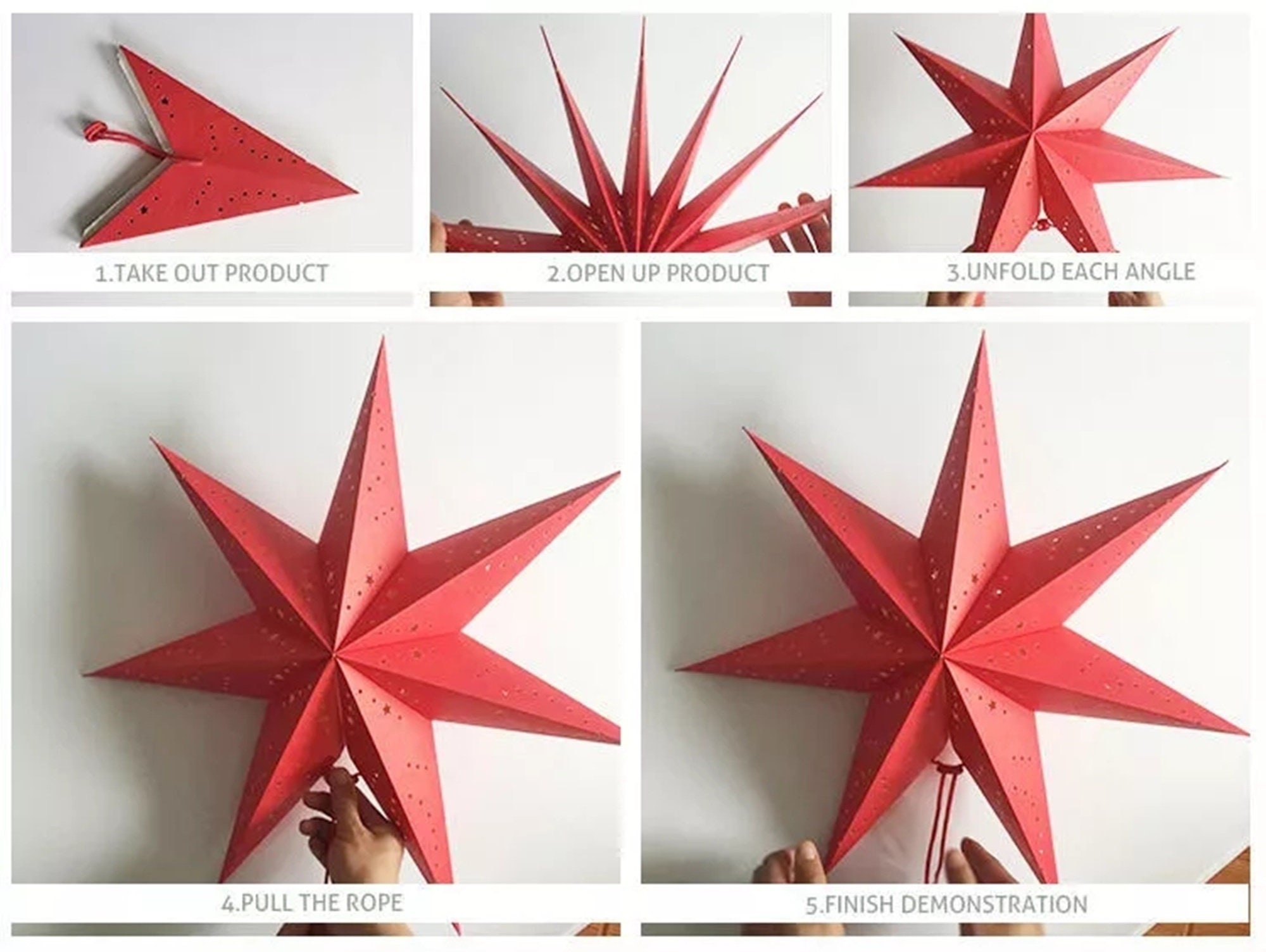 5 étoiles En Papier Pliantes De Noël | 30 Cm De Diamètre, 9 Pointes, Décorations Pour Plafond Ou Table - 13