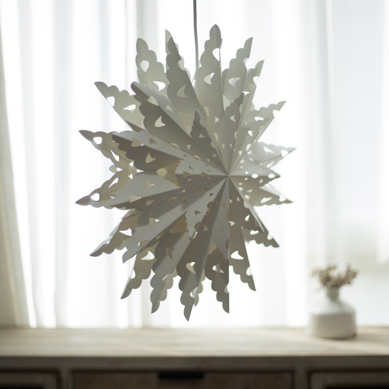 Lanternes flocon de neige en papier de 14 pouces, abat-jour étoile suspendu blanc pour décoration de Festival, cordon d'alimentation non inclus image 6