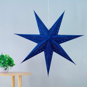 29" Bule Star Lanterns, Hanging Star Lights, Large Paper Star Lantern with Cord, Party Decoration