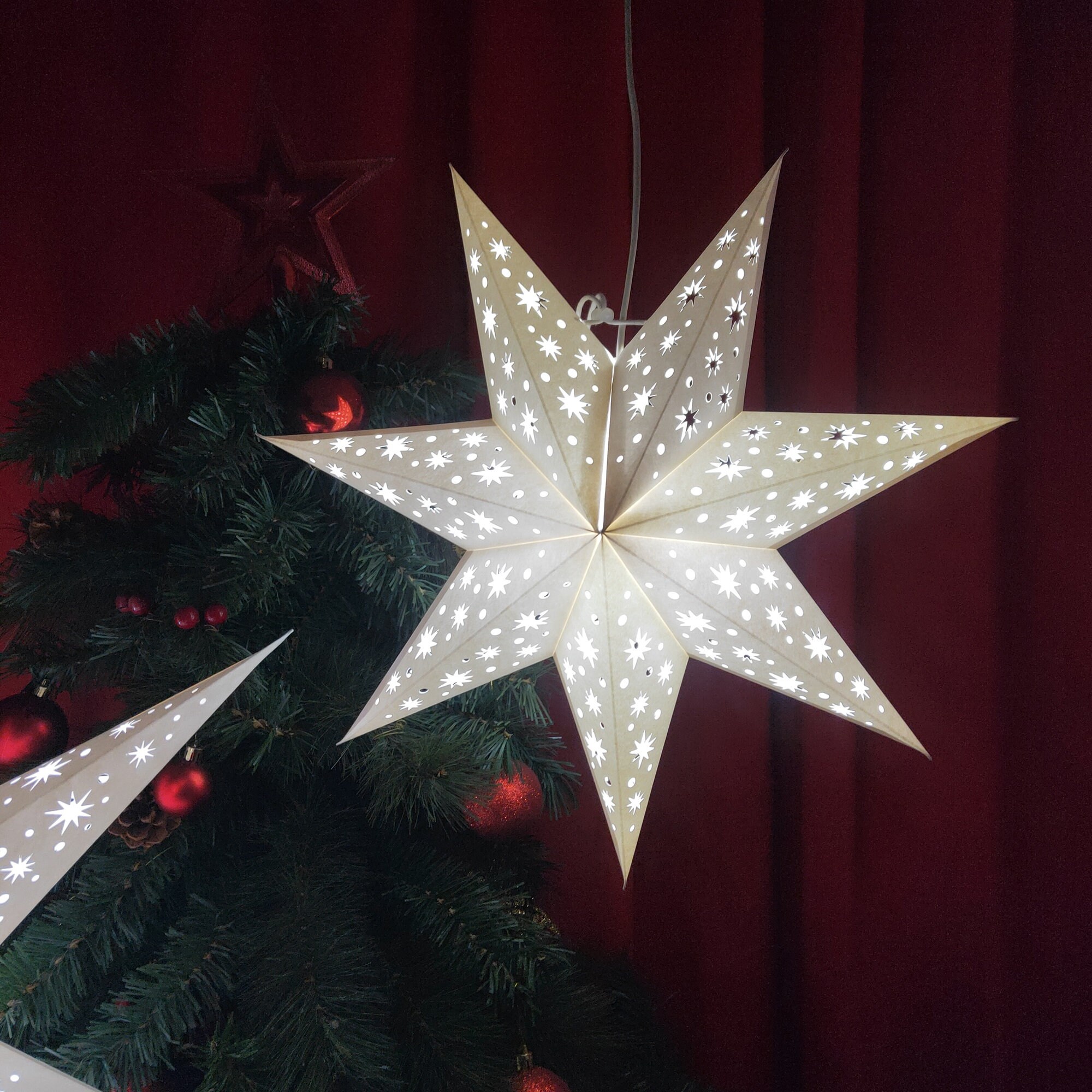 Lanternes étoiles en papier style babysbreath, lumières étoiles suspendues, lampe  étoile blanche à 7 branches, étoile de Noël, décoration de fête -   France