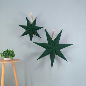 Green Flocked 7-Point Paper Star Lantern,LamQvridElegant Velvet Look 17Inch & 29Inch