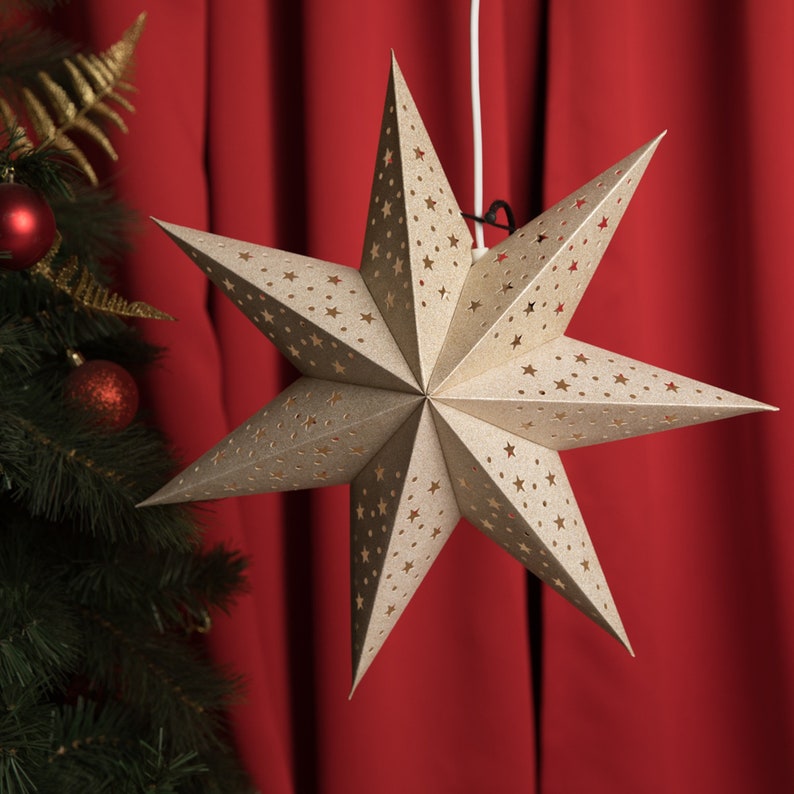 Larger Paper Star Lanterns , Gold& Silver Hanging Star Lights , Wedding Decor ,Power Cord Not Included image 6