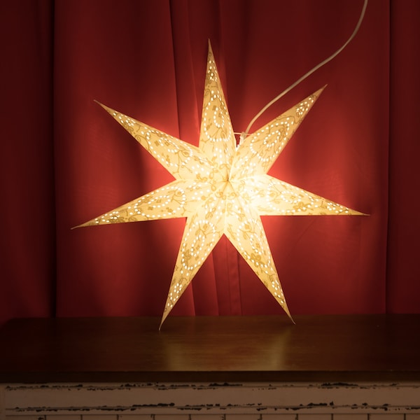 Flocked Paper Star Lanterns ,17inch&29inch Hanging Star Lamps Ceiling Velvet for Chrismas Wedding Decoration