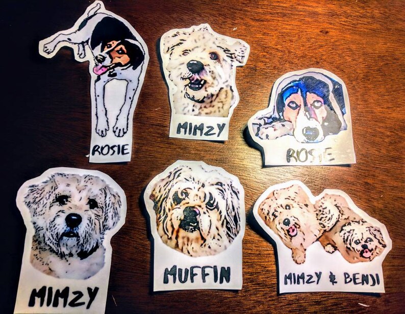 6 Medium Custom Pet Bumper Stickers = 6 Photos X 1 Sticker Each
