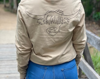 Made To Order Hand embroidered Highland Cow long sleeve shirt