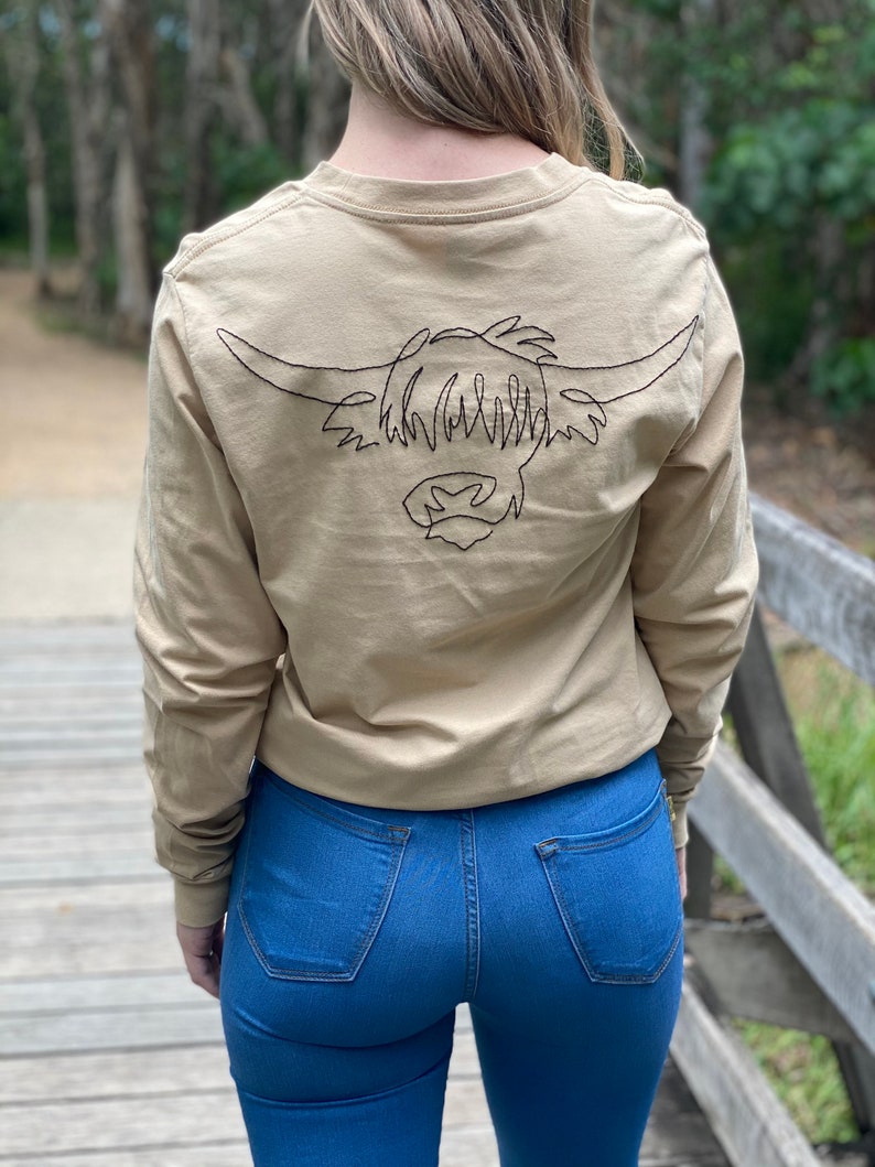 Made To Order Hand embroidered Highland Cow long sleeve shirt