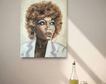 Retrato al óleo pintado a mano sobre lienzo – Arte mural afrocéntrico moderno original – Fuerza y estilo femeninos - 60 x 80 cm