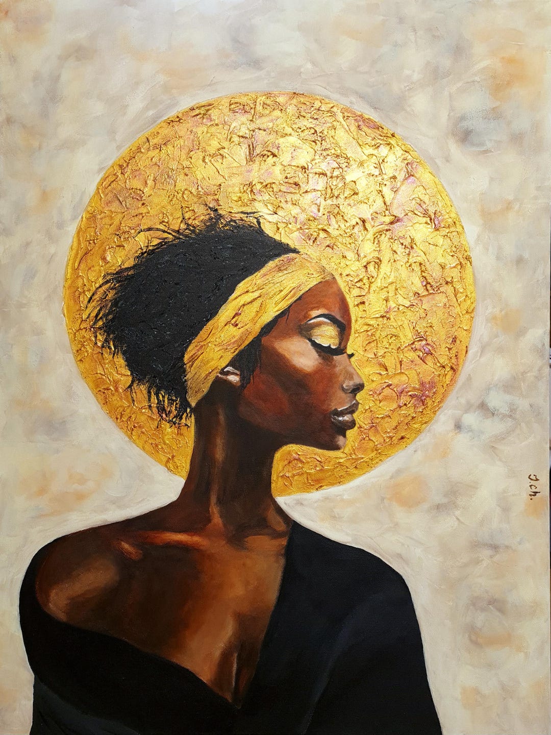 Golden Silence - Hand Painted Afrocentric Textured Portrait of Black ...