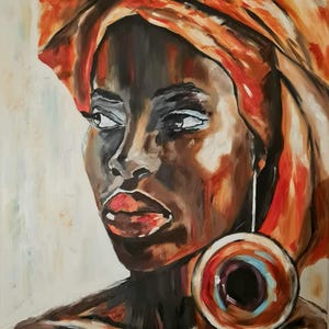 Bold African Beauty – Hand Painted Original Oil Portrait on Canvas, Afrocentric Wall Art, 60x80 cm