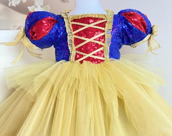 Snow White Costume, Snow White Birthday Dress, Snow White Party Gown, First Birthday Outfit, Baby Tutu Dress, Disney İnspired Costume