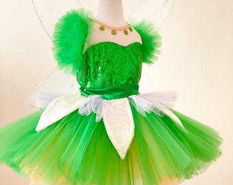Abito per bambini fairy, costume da bambina Tinkerbell, abito tutu ispirato a Tinkerbell, abito di compleanno per bambini, abito da servizio fotografico per bambini