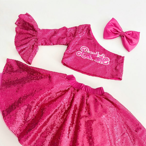 Hot Pink Birthday Toddler Girl Party Dress, Sequin Hot Pink Tutu Skirt, Pink Tulle Birthday Barb girl-pink Costume, Flower Girl Party Dress