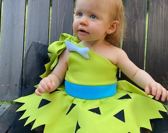 Pebbles Flintstone Girl Toddler Costume, Halloween Family Costume, Baby Girl Costume, First Costume, Toddler Photoshoot Dress