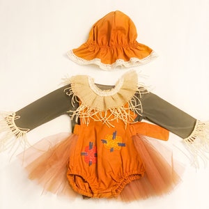 Wizard of Oz Inspired Girl Costume, Scarecrow Tutu Romper, Baby Tutu Costume, Toddler Scarecrow Outfit image 2