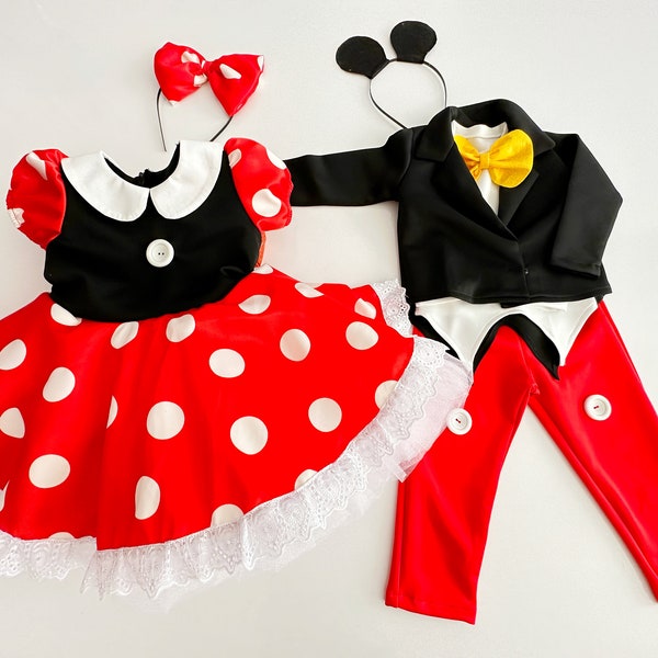 Vestido de tutú para niña pequeña inspirado en Minnie Mouse, disfraz de niño pequeño de Mickey, disfraz de gemelos para niños pequeños de Halloween, disfraz de sesión de fotos de cumpleaños