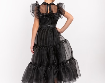 Mittwoch Addams Inspiriert Kleinkind Mädchen Kostüm, Halloween Kinder Kostüm, Schwarzes Cosplay Kostüm, Rave'n Dance Kleid, Goth Schwarzes Mädchen Kleid