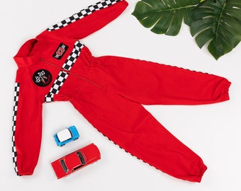Red Racing Suit, Unisex Red  Racer Suit, Car Birthday Party Costume,Photography Props, Halloween Kids Costume, 1st Birthday Gift,