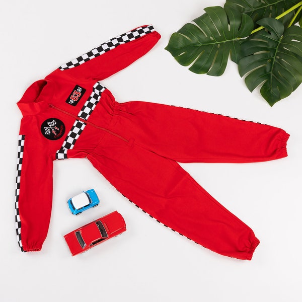 Red Racing Suit, Unisex Red  Racer Suit, Car Birthday Party Costume,Photography Props, Halloween Kids Costume, 1st Birthday Gift,