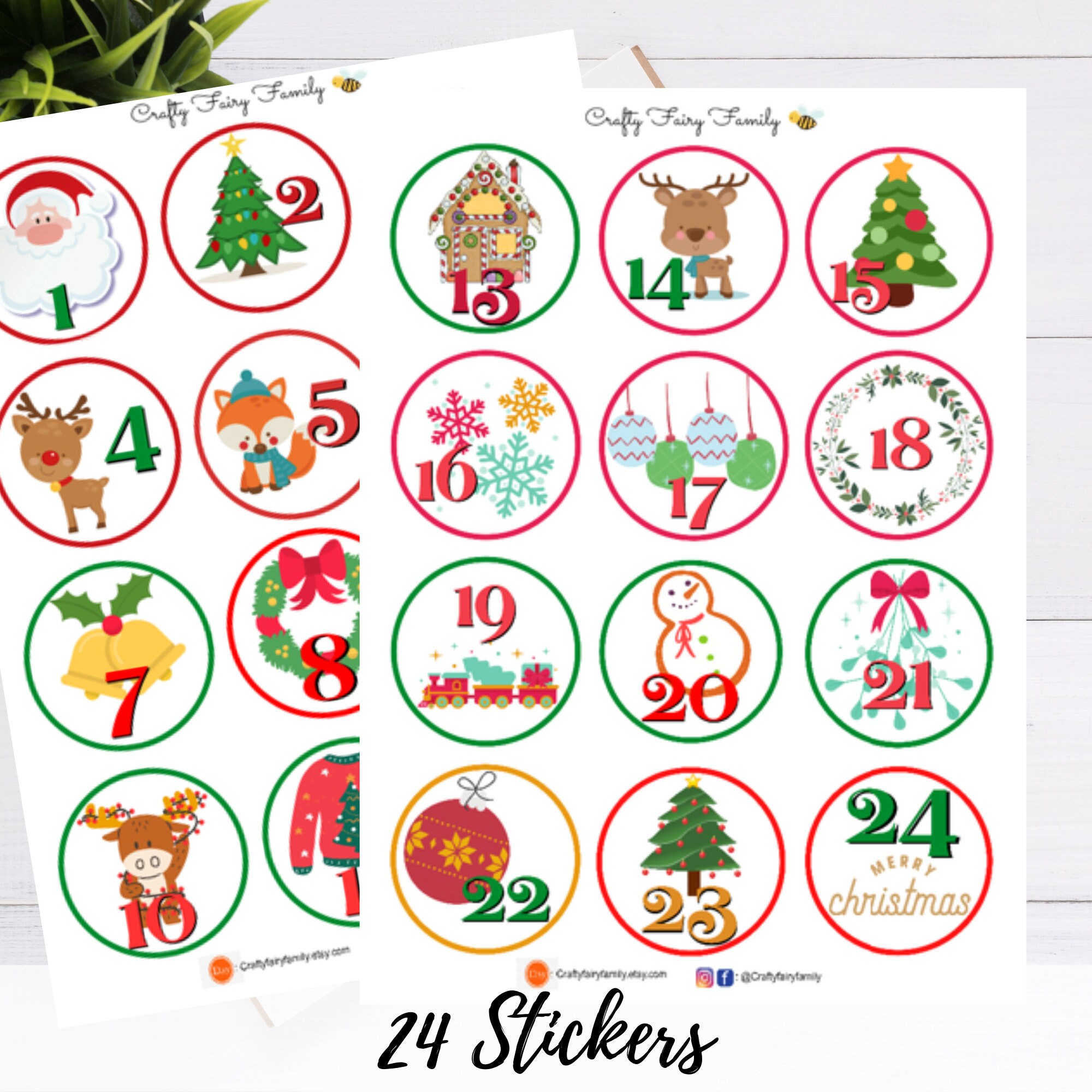 24 Christmas Advent Calendar Stickers Number Paper Sticker - Etsy