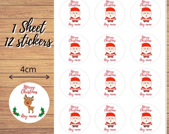 Personalisierte Weihnachtsetiketten/ Frohe Weihnachten Sticker/Geschenkanhänger 12 pro Bogen