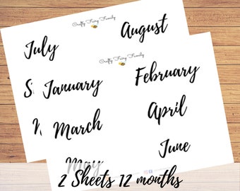 LARGE Months of the year, Bujo stickers, Planner Stickers