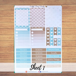 Weekly planner sticker kit for Erin Condren or any sized planner - Blue and Chocolate