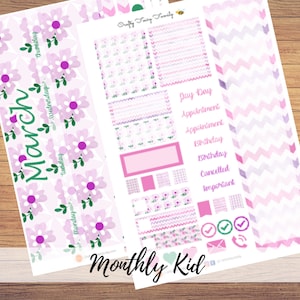 Kit de pegatinas del planificador mensual de marzo para Erin Condren/Bullet Journal