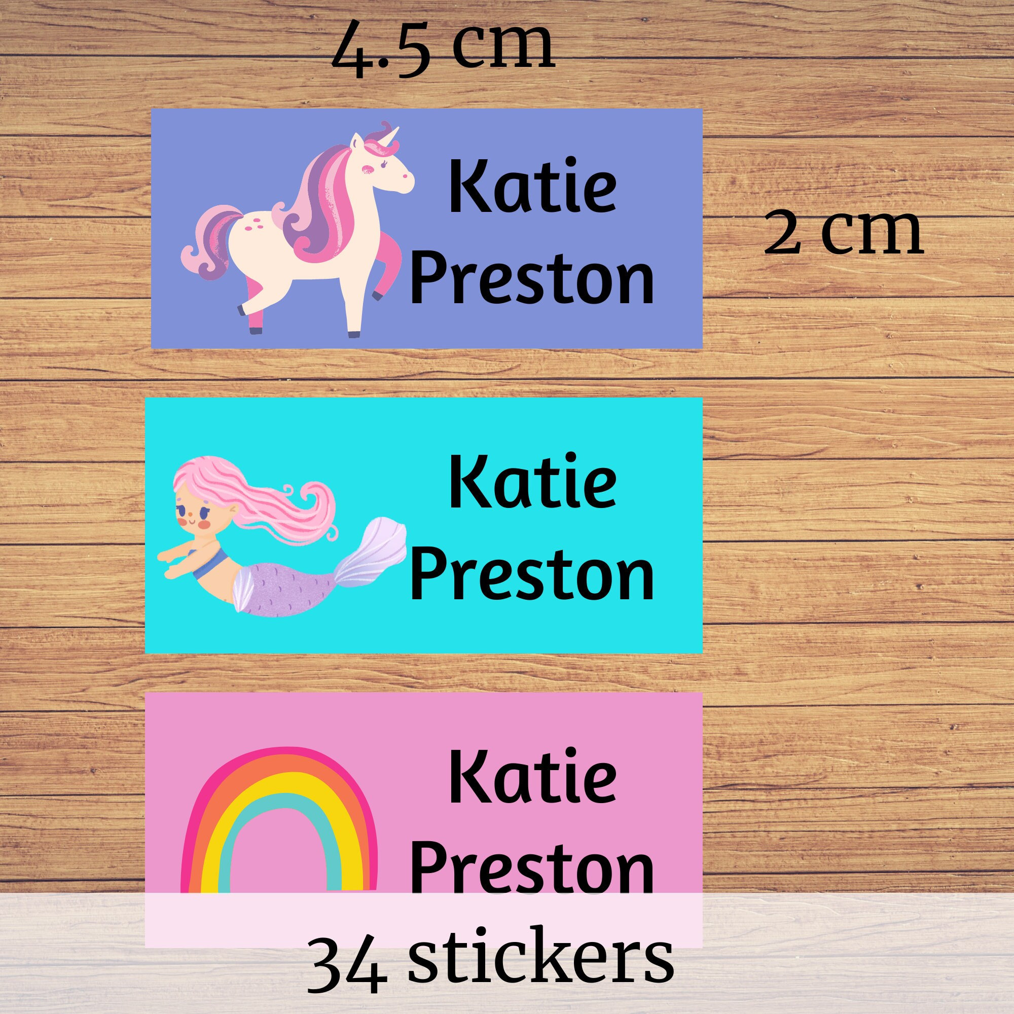 Personalised Kids Name Labels Hearts Stickers Stick on School Tags  Waterproof 