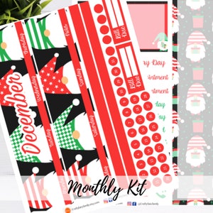 Kit de pegatinas para planificador mensual de diciembre para Erin Condren, Bullet Journal, planificador feliz, planificador A5 y gnomo navideño