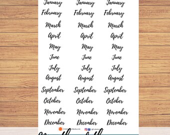 Months of the year, Planner Stickers, script stickers, erin condren stickers, bujo stickers, A5 stickers