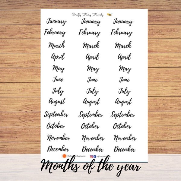 Months of the year, Planner Stickers, script stickers, erin condren stickers, bujo stickers, A5 stickers