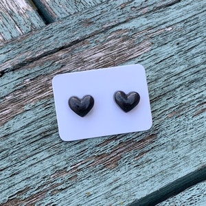 Black Heart Studs / Black Earrings / Heart Earrings / 10mm Stud Earrings