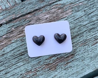 Black Heart Studs / Black Earrings / Heart Earrings / 10mm Stud Earrings