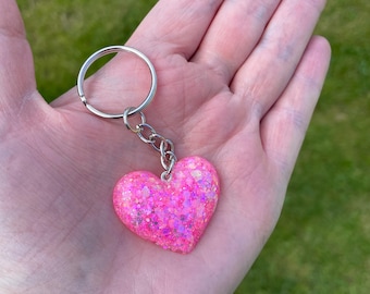 Llavero de corazón rosa / Llavero rosa brillante / Regalos para ella