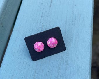 Pendientes rosas de 10 mm / Pendientes circulares / Pendientes rosas / Pendientes brillantes
