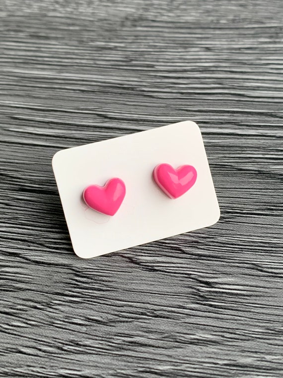 Pink Heart Studs / Pink Earrings / Heart Earrings / 10mm Stud Earrings