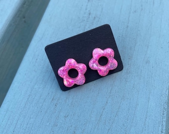 Pendientes de flores rosas / Pendientes de flores rosas / Pendientes rosas brillantes